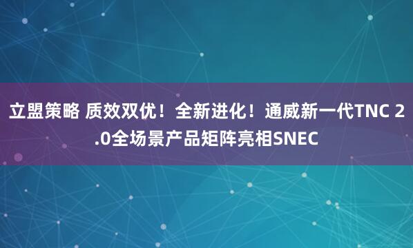 立盟策略 质效双优！全新进化！通威新一代TNC 2.0全场景产品矩阵亮相SNEC